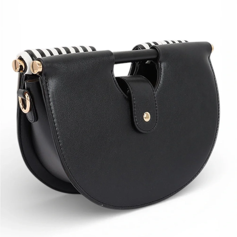 Black & White Striped Vegan Leather Clutch Bag